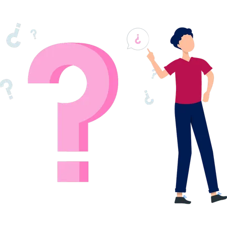 Boy is pointing at the question mark  Illustration