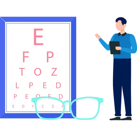 Boy is pointing at the Snellen chart  Illustration