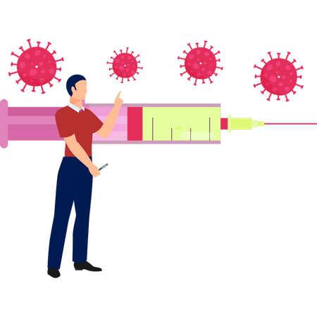 Boy is pointing at the syringe  Illustration