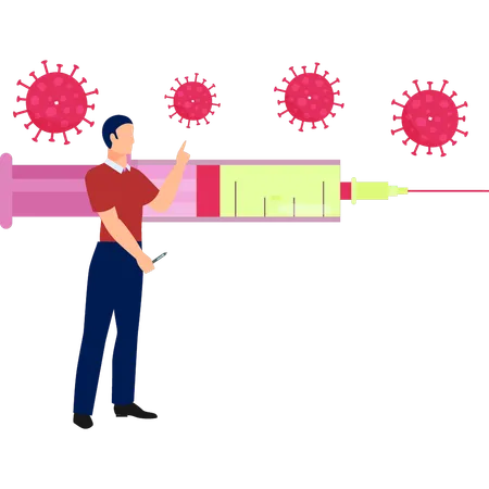 Boy is pointing at the syringe  Illustration