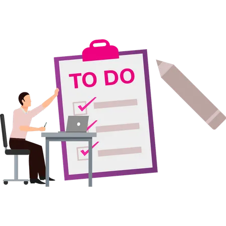 Boy is pointing at the to-do list  Illustration