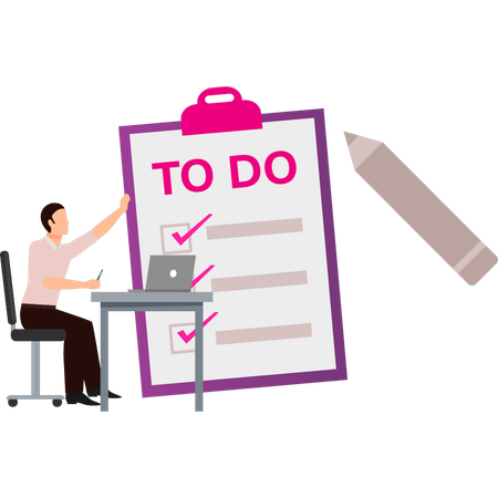 Boy is pointing at the to-do list  Illustration