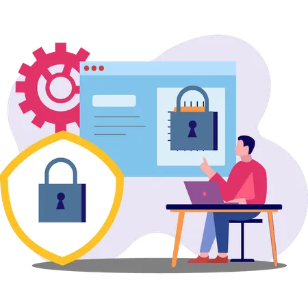 Boy is pointing at the webpage security  Illustration