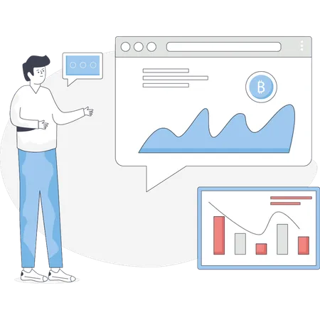 Boy is pointing bitcoin analysis  Illustration