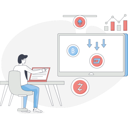 Boy is pointing bitcoin arrow  Illustration