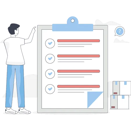 Boy is pointing clipboard checklist  Illustration