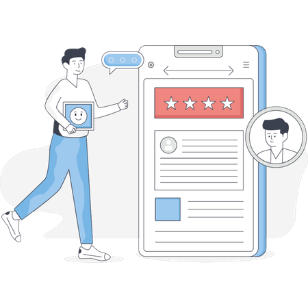 Boy is pointing customer reviews  Illustration