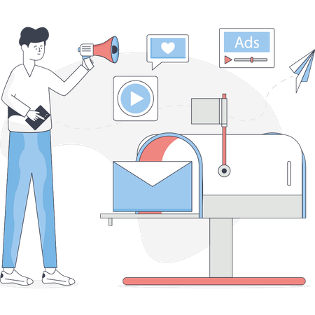 Boy is pointing email advertising  Illustration