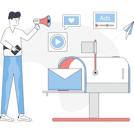 Boy is pointing email advertising  Illustration