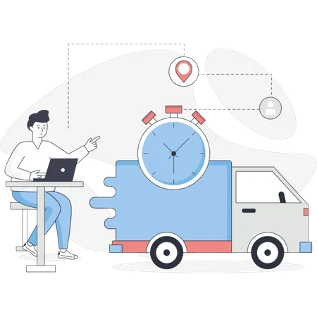 Boy is pointing express delivery  Illustration