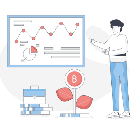 Boy is pointing finance chart  Illustration