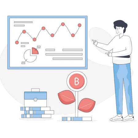 Boy is pointing finance chart  Illustration