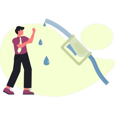 Boy is pointing fuel stastion  Illustration