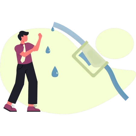 Boy is pointing fuel stastion  Illustration