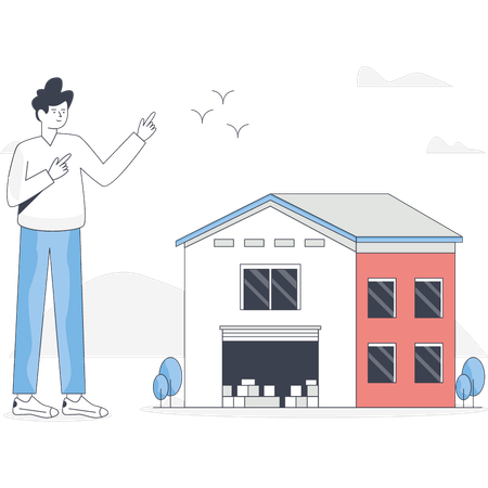 Boy is pointing home delivery  Illustration