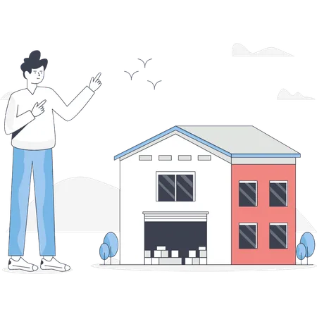 Boy is pointing home delivery  Illustration