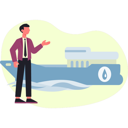 Boy is pointing ship oil transport  Illustration