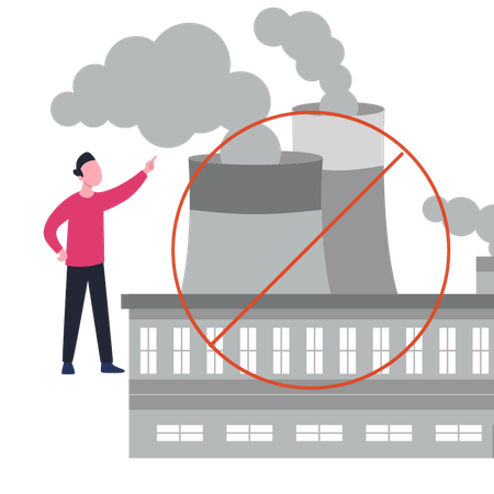 Boy is pointing to ban on industrial pollution  Illustration