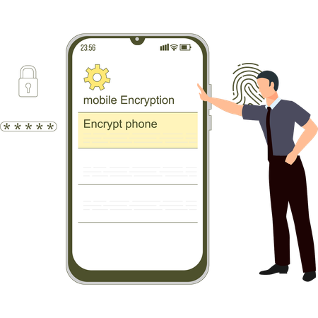 Boy is pointing to mobile encryption  Illustration