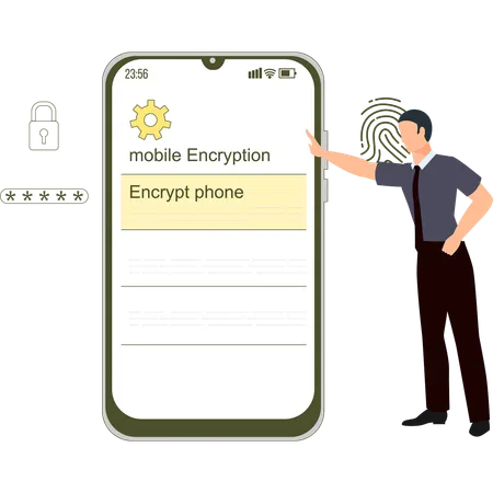 Boy is pointing to mobile encryption  Illustration