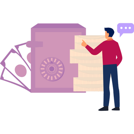 Boy is pointing to the cash in the locker  Illustration