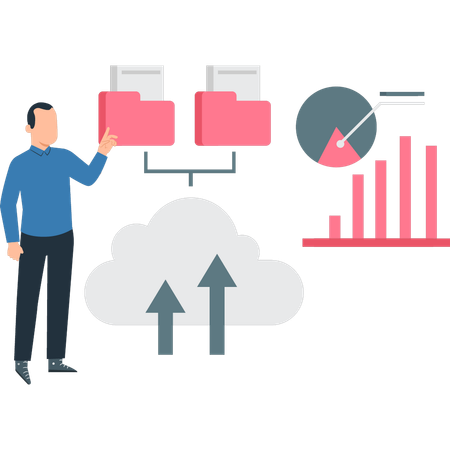 Boy is pointing to the cloud folder network  Illustration