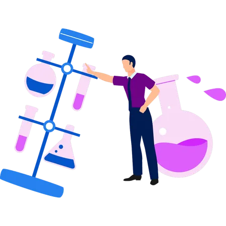 Boy is pointing to the experiment stand  Illustration