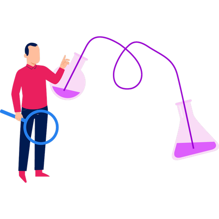 Boy is pointing to the flask experiment  Illustration