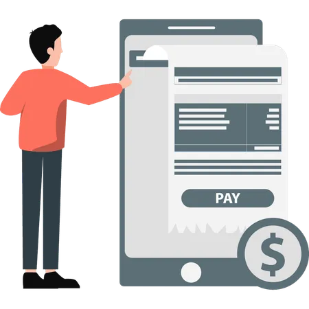 Boy is pointing to the online payment  Illustration