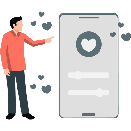 Boy is pointing to the sliders on mobile  Illustration