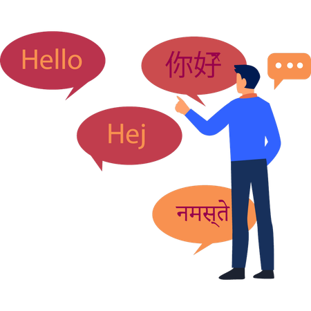 Boy is pointing to words in a foreign language  イラスト