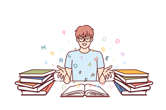 Boy is preparing for exams  Illustration