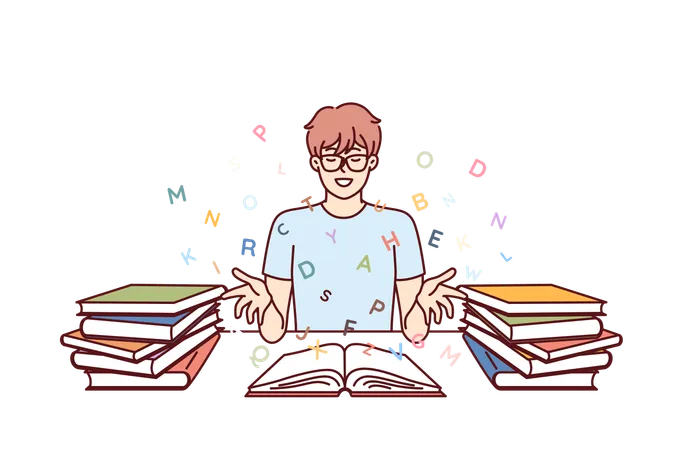 Boy is preparing for exams  Illustration