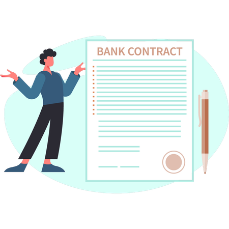 Boy is presenting bank contract  Illustration