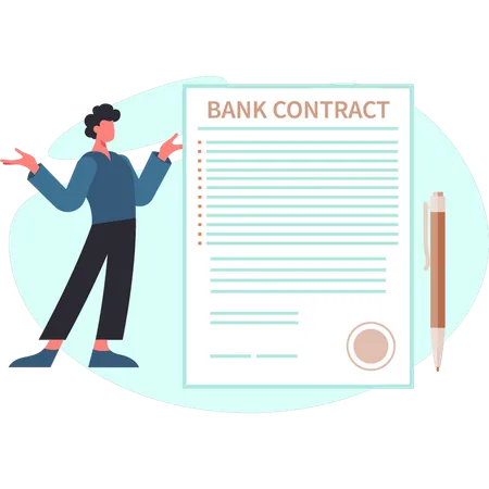 Boy is presenting bank contract  Illustration