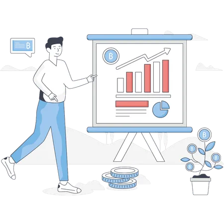 Boy is presenting business growth graph  Illustration