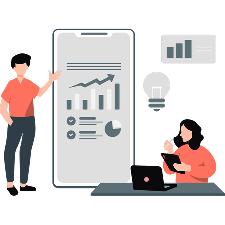 Boy is presenting business growth graph  Illustration