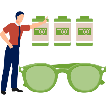 Boy is presenting camera battery  Illustration