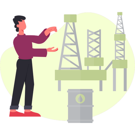 Boy is presenting crude extraction plan  Illustration