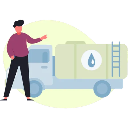 Boy is presenting fuel container  Illustration