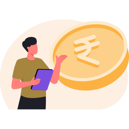 Boy is presenting token coin  Illustration