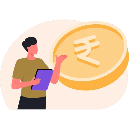 Boy is presenting token coin  Illustration