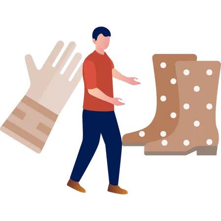 Boy is presenting winter shoes  Illustration