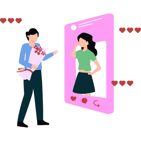 Boy is proposing to a girl online  Illustration