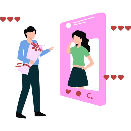 Boy is proposing to a girl online  Illustration