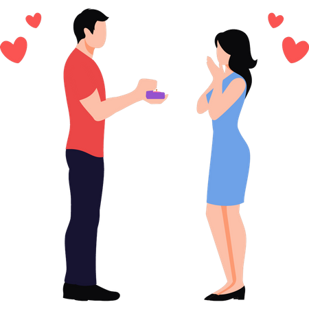Boy is proposing to a girl with a ring  Illustration