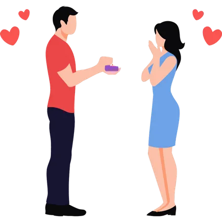 Boy is proposing to a girl with a ring  Illustration