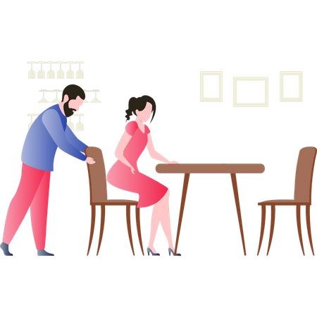 Boy is pulling back the chair for the girl on date Illustration