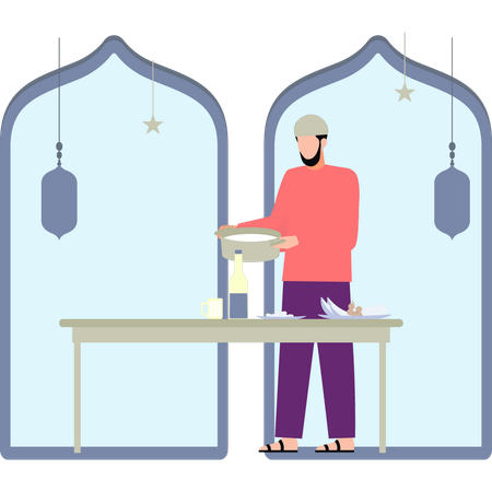 Boy is putting food on the table  Illustration