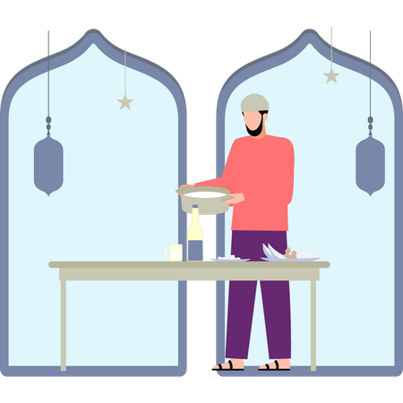 Boy is putting food on the table  Illustration